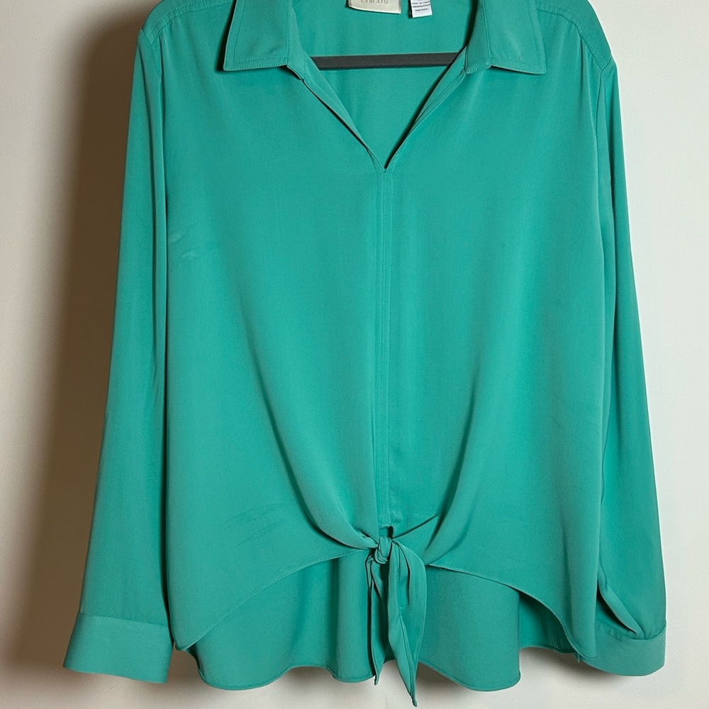 Chico's Vibrant Green Blouse‎ with Front Tie